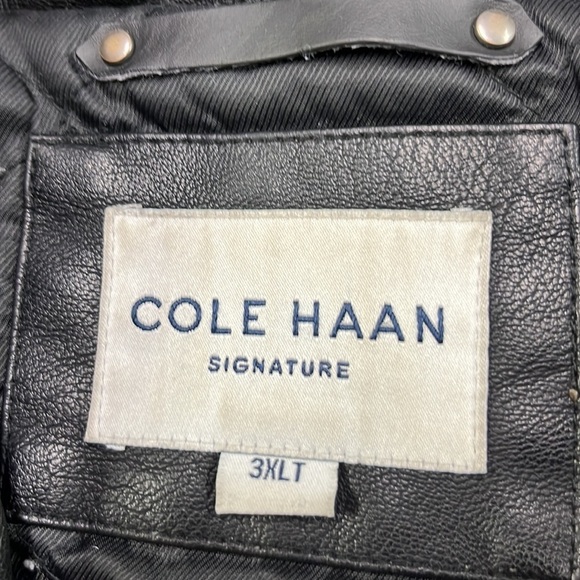 COLE HAAN SIGNATURE Men's Faux Leather Black Bomber Weekend Moto Jacket SZ 3X - Picture 4 of 15